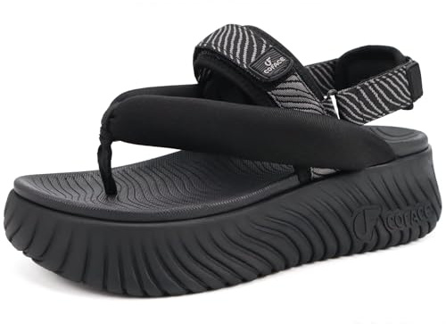 COFACE Orthopedique Sandales Randonnée Femme Sport et d'extérieur été Tong | Confortable Plage Piscine Plateforme Réglables Léger Antidérapante Soutien Voûte Plantaire Tongues