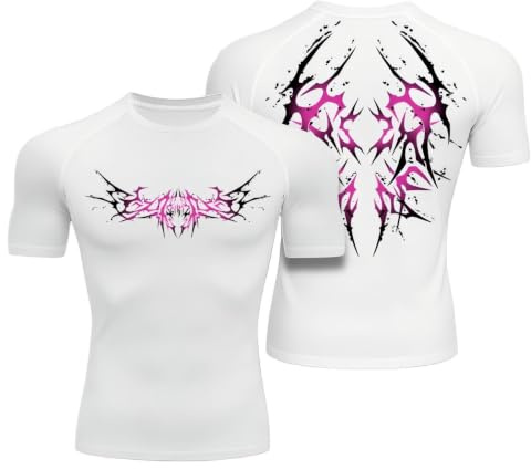 T-Shirt De Compression Homme | Haut De Sport Homme T-Shirt D'Entraînement À Séchage Rapide avec Imprimé Gothique | Adapté pour La Course Et La Salle De Sport