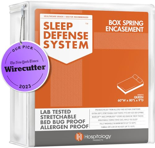 HOSPITOLOGY PRODUCTS Box Spring Encasement - Zippered Bed Bug Dust Mite Proof Hypoallergenic - Sleep Defense System - Queen –60 W x 80 L