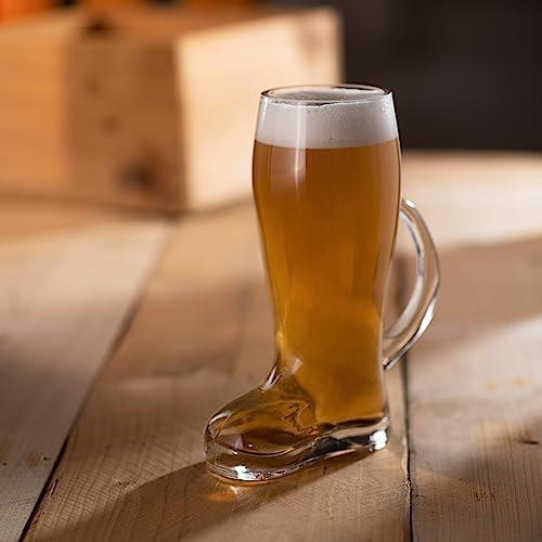 bar@drinkstuff Glass Beer Boot with Handle 1.75 Pint - Handled German Style Bierstiefel Glass Wellington Boot