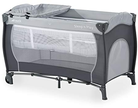 hauck Culla da Campeggio Sleep N Play Center - Lettino Neonato fino 15kg - Letto pieghevole 120x60cm, con 2 Piani Regolabili, Fasciatoio e Ruote - Grigio