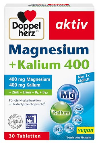 Doppelherz Magnesium + Kalium 400 – Magnesium und Kalium als Beitrag für die normale Muskelfunktion – 30 Tabletten
