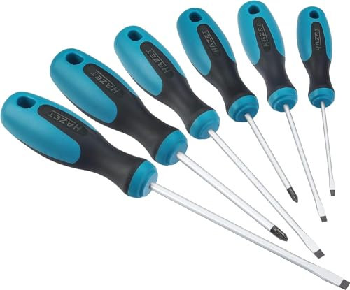 HAZET Schraubendreher-Satz 810/6PZ I 6-teiliges Werkzeug-Set, 4 x Schlitz- und 2 x Pozidriv-Profil Schraubenzieher I rutschfester 3-Komponenten-Griff für höchste Kraftübertragung