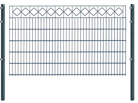 Doppelstabmattenzaun KARO - Komplett-Set inkl. Pfosten & Befestigungsmaterial - optisch ansprechender Schmuckzaun mit Zierelementen (L 30 m | H 123 cm | Anthrazit)
