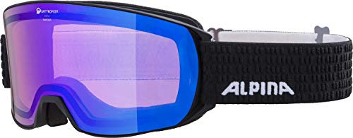 ALPINA NAKISKA Q - verspiegelte, kontrastverstärkende & polarisierte OTG Skibrille mit 100% UV-Schutz für Erwachsene - black matt/blue - one size