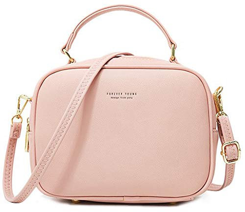 WANYIG Handy Umhängetasche Damen PU Leder Schultertasche Klein Reißverschluss Handtasche Crossbody Bag Frauen Brieftasche Cross-Body Tasche(Rosa)
