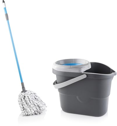 Minky XL Dual Action Mop & Vortex Bucket, Microfibre Mop and Bucket with Wringer Set for Cleaning Floors, Machine Washable Head, Long Extendable Pole, Cleaning Tools