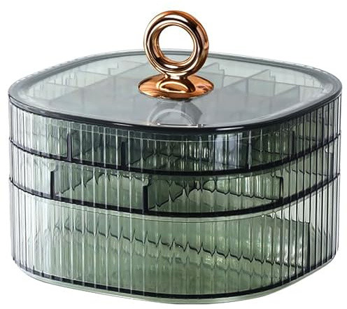 HALAFE Jewelry Box, 3-Layer Acrylic Jewelry Organizer with Handle, Clear Jewelry Boxes for Women Girls, Make up Organizer, Jewelry Storage Holder (Green)