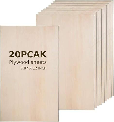 Lot de 20 planches de contreplaqué de 30,5 x 20,3 x 0,21 cm - Feuilles de bois de tilleul fines parfaites pour les travaux manuels, les projets scolaires et les projets de bricolage, feuilles de