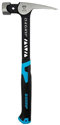OX Pro 30-Oz Ultrastrike Framing Hammer: Milled Face, Straight Claw, Robust Power, Vibration-Dampening Bridged Neck, One-Piece Steel Handle, Non-Slip Grip, Safety Features