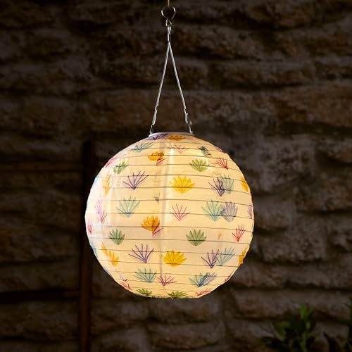 Lights4fun 30cm LED Solar Lampion Weiß mit Muster Laterne Außen Gartenbeleuchtung