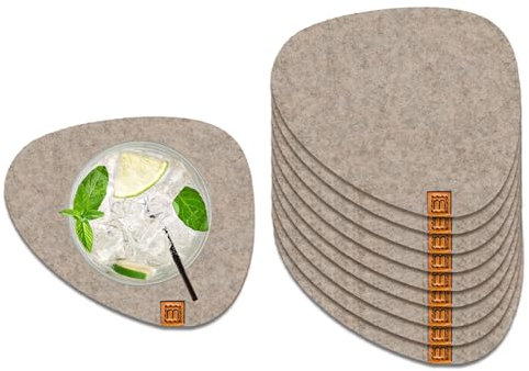 Miqio® Lot de 10 dessous de verre design en feutre - 13 x 11 cm - Oekotex durable - 10 dessous de verre pour boissons, verres, bougies, tasses, bar - Décoration de table - Beige