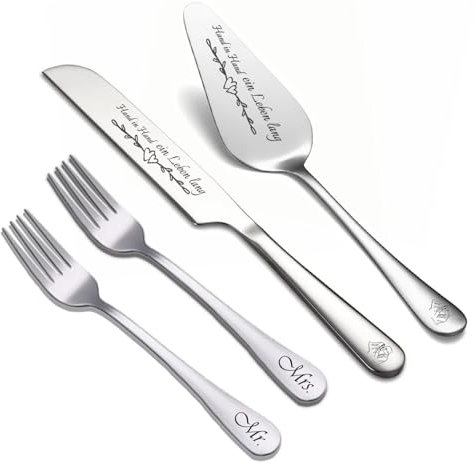YUJUE Paletta per torte con coltello da torta in set con incisione con forchette come regalo per matrimonio, anniversario, compleanno, regalo di nozze per sposi