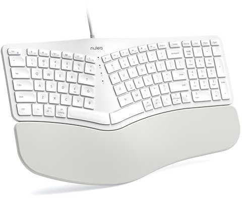Nulea RT05C Wired Ergonomic Keyboard, Split Keyboard with Cushioned Wrist Rest, Adjustable Tilt Legs, Plug and Play, USB Corded, Compatible with Windows/Mac-White