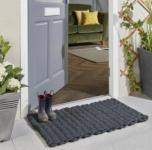 Lord of Rugs Outdoor Rope Doormat Durable Woven Recyclable Plastic, Weather-Resistant, Efficient Dirt Trapping Mat for Front Door, Porch, or Entryway Black 45x75 cm (1'5x2'5)