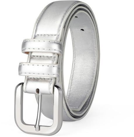 VONMELLI Leather Belts for Women Fashion Sliver Wasit Ladies Belt for Jeans Pants Dresses with Pin Buckle, L