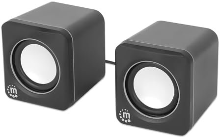 Manhattan Altavoz estéreo 2.0 para PC o portátil, Entrada USB, alimentación USB, 1 par, Adaptador USB-C/USB-A, Negro 102704