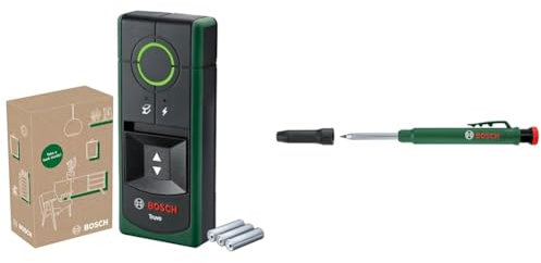 Bosch Ortungsgerät Truvo der 2. Generation (einfache Ein-Knopf-Bedienung, einfaches Orten von stromführenden Kabeln und Metallobjekten, Wandscanner bis 70mm) + Bosch Tieflochmarker Bleistift