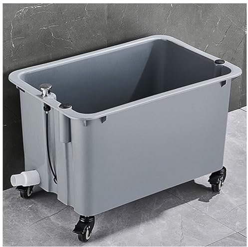 Lavandino autoportante con pulsante di scarico, vasca in plastica resistente per lavanderia, stazione di lavaggio per animali domestici, ideale per garage, balcone, bagno, officina