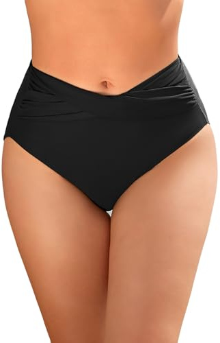 Vijamiy Bas de Maillot de Bain Femme Taille Haute Bas de Bikinis Front Torsadé Bikini Bottom