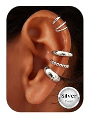 Kakonia Ear Cuff No Piercing for Women Gold Silver Fake Earring Non Pierced | Hypoallergenic Ear Cuffs, Gold Ear Cuff Earrings for Women, Silver Clip on Cartilage Helix Earring Stack Non Tarnish, 5 Pairs