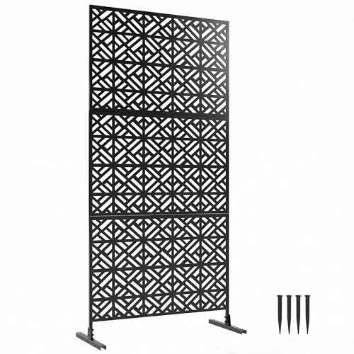 Outsunny Pannello decorativo frangivista per esterni Grata decorativa da giardino 3 pannelli con motivo geometrico Paravento da esterno con supporto in metallo 92 x 40 x 192 cm, nero