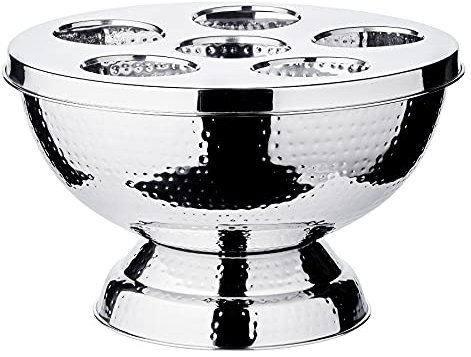 EDZARD Champagnerkühler Rockford für 6 Flaschen (Ø 41 cm) mit Deckel, Edelstahl gehämmert hochglanzpoliert - Flaschenkühler, Getränkekühler für Wein, Sekt & Eiswürfel