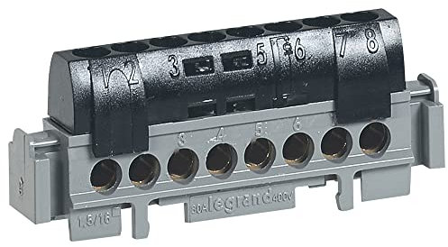 Legrand - Bornier de phase - 8 bornes pour câble 1,5mm² à 16mm² - noir