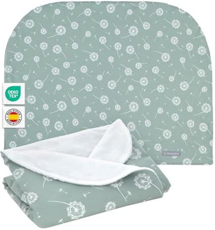 MIMUSELINA Couverture Bebe Naissance Hiver 90x70cm | Plaid Bebe Doux et Léger pour Lit Bébé et Poussette | Couverture Enfant Coton avec Intérieur Chaud | Fabriqué en Espagne | Pissenlit Menthe