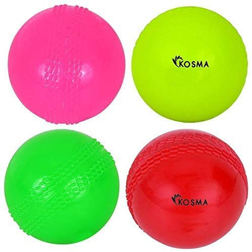 Kosma Pallone da cricket Windball (confezione multipla da 4-1 ciascuno di rosso, giallo fluo, rosa e verde) | Palla da cricket da interno ed esterno per allenamento