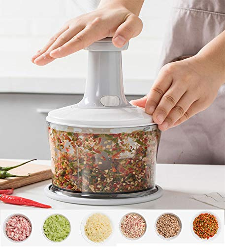 Tritatutto manuale rapido e potente per tritare e tagliare frutta, carne, verdura, erbe, peperoni, uova, cipolle per salsa, insalata, pesto, hummus, guacamole, coleslaw.