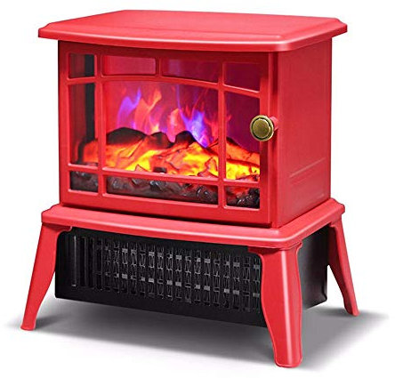 SSCYHT Cheminée Electrique Portable Poêle à Bois Intérieur Petit Radiateur Autoportant avec Effet Flamme Réaliste Bûches Design Vintage pour Coins 1500W,Rouge