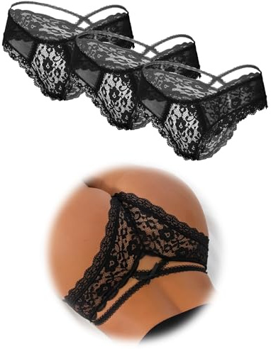 ohmydear String Femme Sexy Chic Hot Tanga Dentelle Culotte Entrejambe en Coton Slip Transparent XS-4XL Panties Strings et Tangas sous-Vêtements