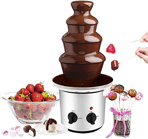 Chocolate Fountains Machine - 4 Tiers Electric Melting Chocolate Fondue Fountain, Ideal for for Sweet Treats, Fruits, Nuts or Party, Wedding (Stainless Steel, Easy to Assemble)