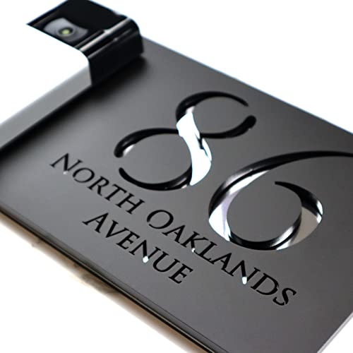 K Smart Sign | Bellissima Video Doorbell house sign for Nest Ring Wifi door bell | Matt Black - Shiny Chrome Mirror | Classic | 300mm x 160mm