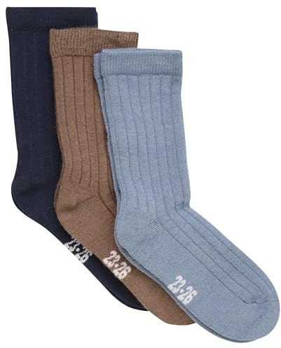 MINYMO Wool Socks - rib 3-pack, des chaussettes en laine Enfants unisexes, Dark Navy, 19