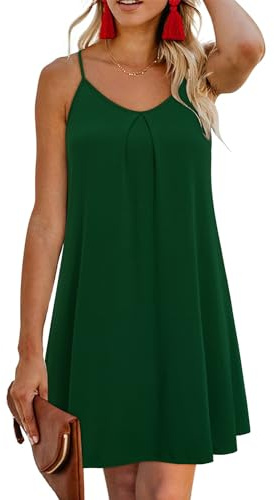 ULTRANICE Dam 2024 sommar casual strandklänningar täckande blommor v-hals spagettirem rygglös mini solklänning, Mörkgrön, XL