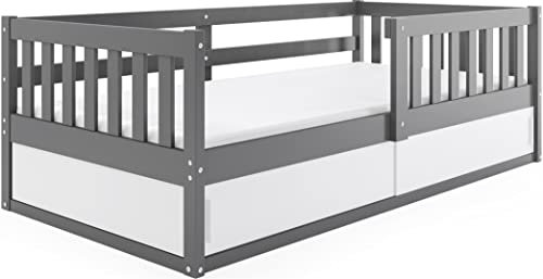 Interbeds Kinderbett Smart 80x160cm mit Lattenrost und Stauraum unter Bett Jugendbett mit Rausfallschutz sehr Stabiler Konstruktion komfortabel funktional Einzelbett (grau)