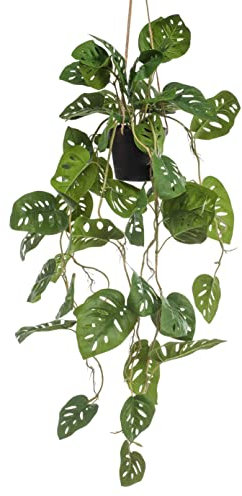 Blooming Artificial Plants Indoors in Pots, Faux Decorative Foliage, No Hassle, Easy Care, Perfect for Bringing Life to Indoor Spaces (Hanging Monkey Monstera) (Green) (80cm)