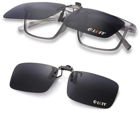 LUFF polariserade clip-on-solglasögon över receptbelagda glasögon för män och kvinnor, för bilkörning/fiske, antireflexbehandling | 100% UV400-skydd, svarta, 60 * 41 mm