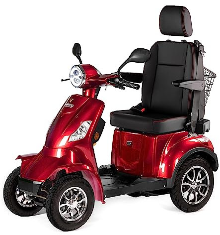 VELECO FASTER mit Kapitänssitz - 4-Rad Elektromobil - komplett montiert und fahrbereit - sicher und stabil - geräumiger Stauraum - Sicherheitsgurt - Mobilitätsroller (Rot)
