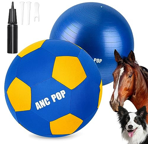 ANC POP Herding Ball für Hunde Pferdeball & Ballabdeckung 63,5 cm Ball für Pferde groß mit Handpumpe zum Spielen Herding Ball Herding Ball Pferde Spielzeug für Pferde Stall, Blau und Gelb