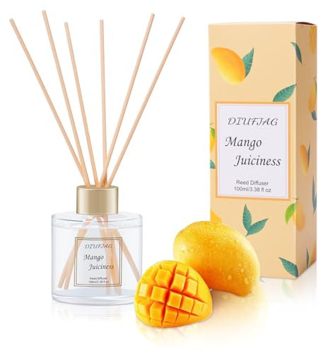 DIUFJAG Profumatore per Ambienti 100ml - Mango,Diffusore Profumo Ambiente con 6 Bastoncini di Fragranza,Diffusore di Fragranze per Bagno,Appartamento,Decorazione della Casa