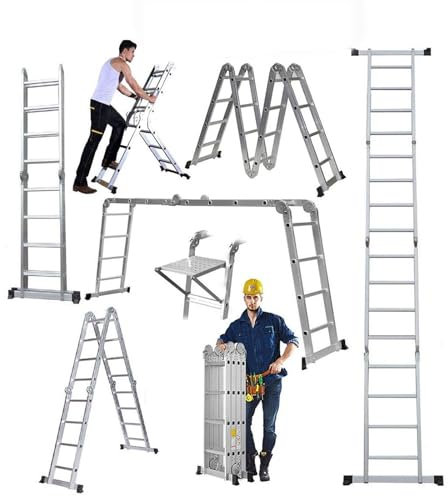 4.7M Multi-Purpose Aluminium Folding Step Ladder Lightweight Heavy Duty 14 in 1 Combination Ladder w/Platform