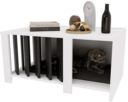 CraftPAK Hundehütte Indoor aus Holzwerkstoff – Hundehaus/Katzenhaus/Hundehütte für daheim im Möbelstil | großräumige Hundehöhle |Dog House Indoor Haustierhaus H45 x L92 x B58 cm - Weiß