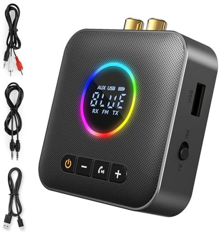 AXFEE Émetteur et Récepteur Bluetooth 5.4 2 en 1 - Adaptateur Audio Sans Fil Avec Jack 3.5 mm AUX et USB - Pour PC/Smartphone/Tablette/Récepteur AV