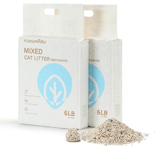 FUKUMARU Mixed Tofu Cat Litter, Strong Clumping Cat Litters, Effective Oder Control, Dust Free and Ultra Absorbent Flushable Bentonite White Tea Cat Litter, Direct to Toliet, 5.4Kg(2 Packs)
