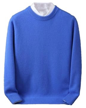 REHJJDFD Suéter casual de cachemira para hombre, cuello redondo, suéter de punto suelto para hombre, azul claro, XXL