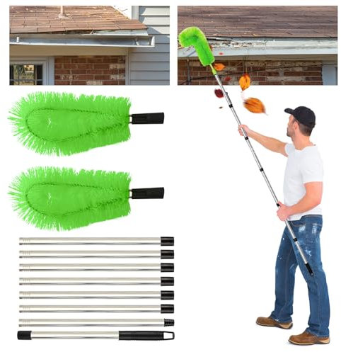 Gachiwar Herramienta de limpieza de canalones, cepillo extensible para canalones de largo alcance, herramienta de limpieza de canalones para canalones de techo, longitud total: 310 cm (Verde)