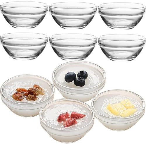 Orkim 3in 2.5oz Small Clear Glass Ramekins Custard Bowls, 10 Pack Mini Glass Dipping Sauce Cups Pinch Bowl, Little Kitchen Condiment Ingredient Prep Salad Dishes, Dishwasher Microwave Freezer Safe